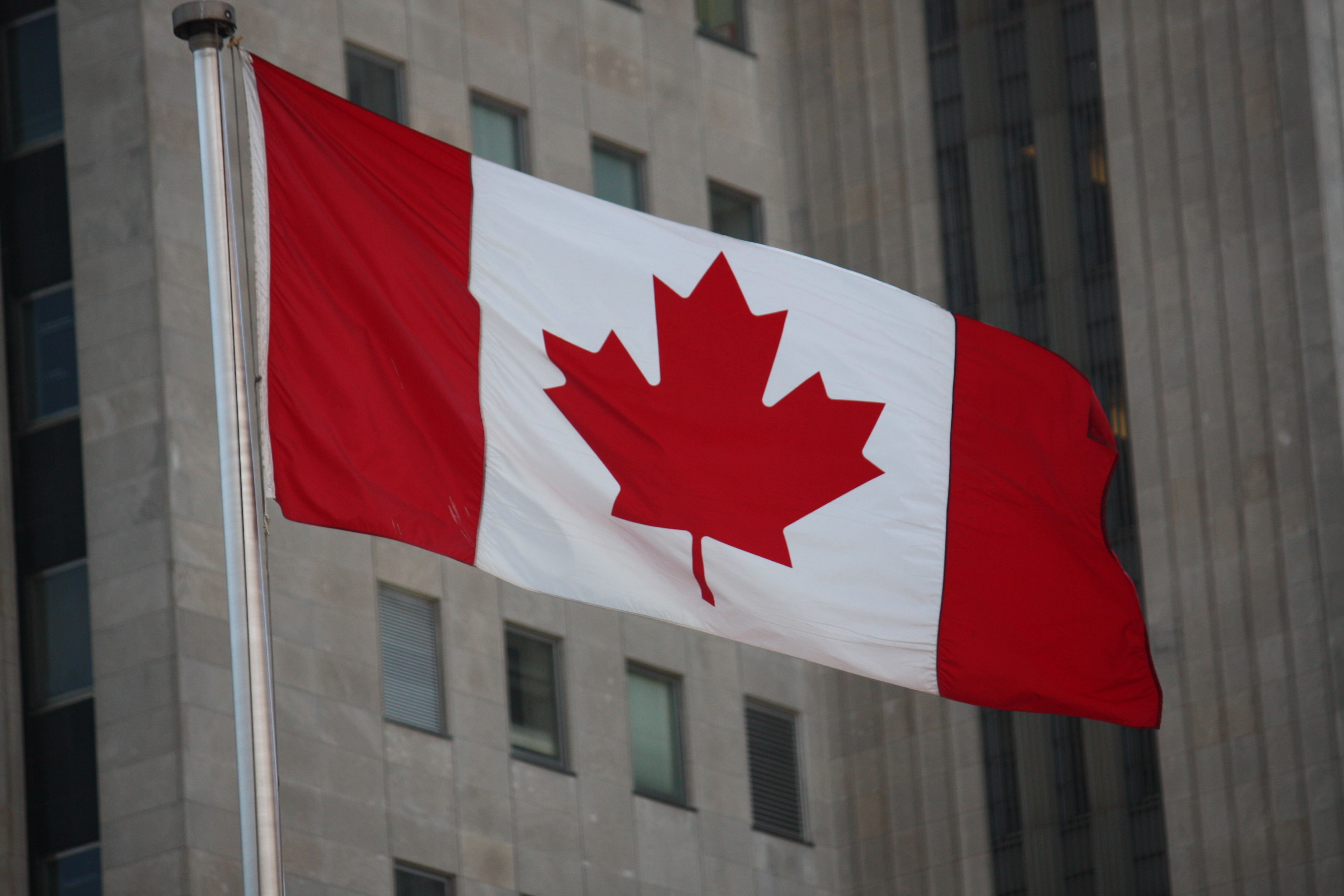 Canadian flags flying in Montréal